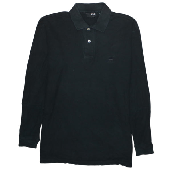 Fila 90's Long Sleeve Quarter Button Polo Shirt Small Black