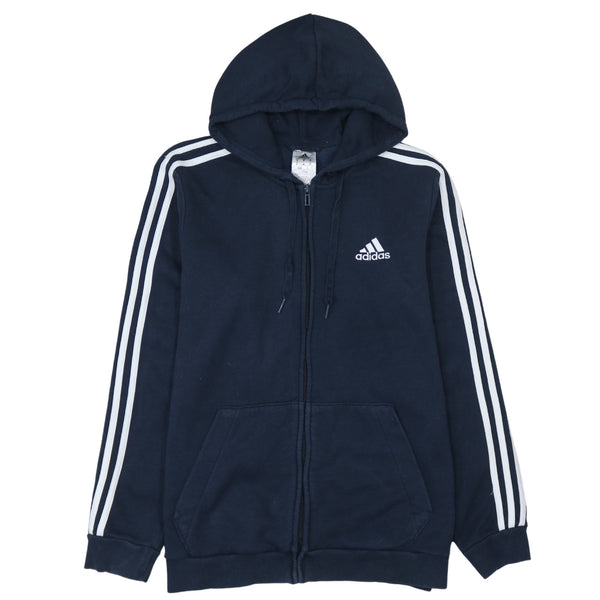 Adidas 90's Striped Sleeve Full Zip Up Hoodie Medium Navy Blue