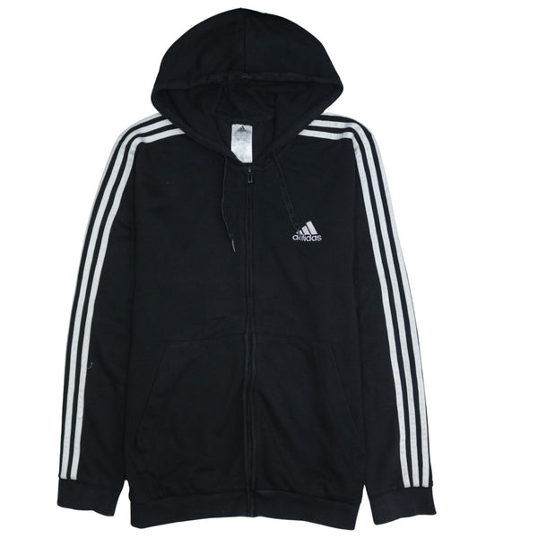 Adidas 90's Black Striped Sleeve Full Zip Hoodie Large