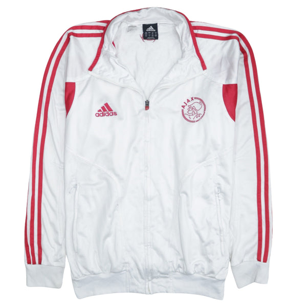 Adidas 90's Vintage White Sweatshirt with Striped Sleeves - Men's Large