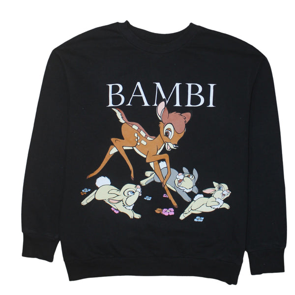 Disney 90's Bambi Crew Neck Sweatshirt Medium Black