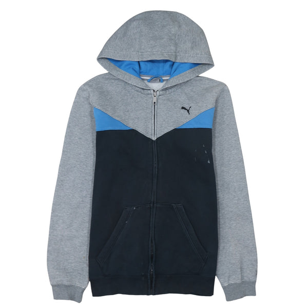Puma 90's Drawstring Pockets Full Zip Up Hoodie XLarge Grey