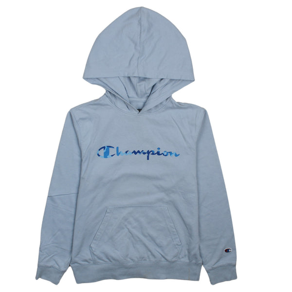 Champion 90's Vintage Spellout Pullover Hoodie Blue Large Girls