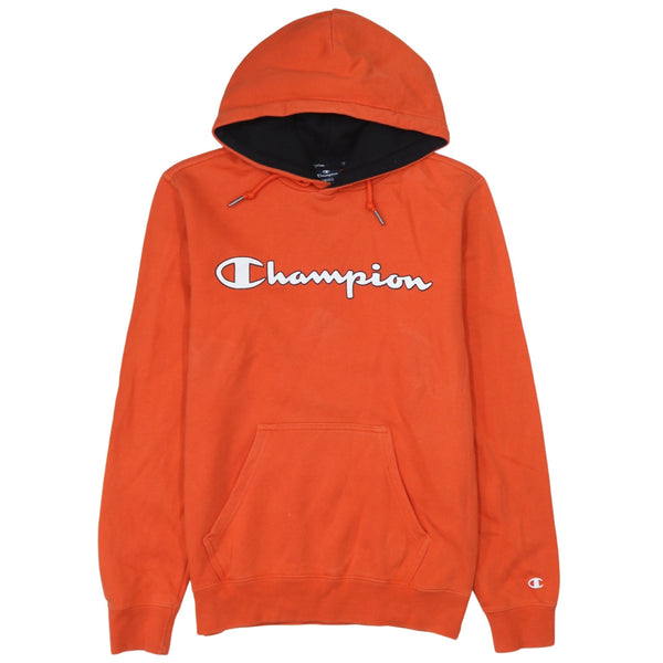 Champion 90's Spellout Pullover Hoodie Small Orange