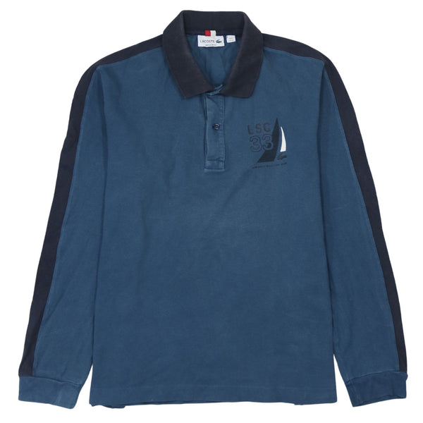 Lacoste 90's Long Sleeve Quarter Button Polo Shirt XLarge Navy Blue