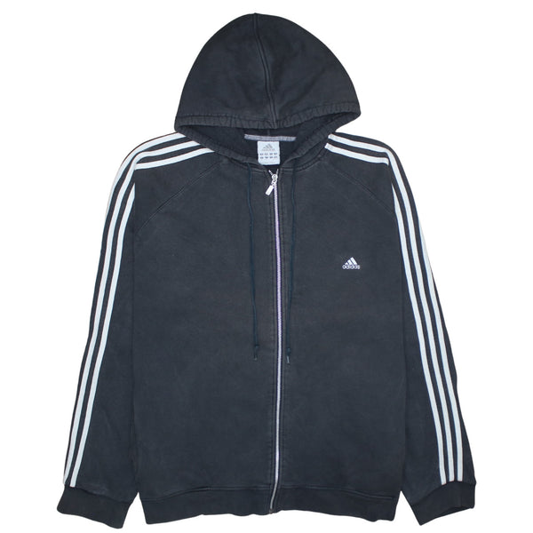 Adidas 90's Striped Sleeve Full Zip Up Hoodie XXLarge (2XL) Black