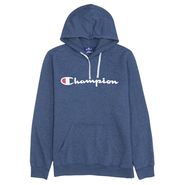 Vintage Champion 90's Blue Spellout Pullover Hoodie Medium