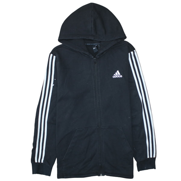 Adidas 90's Striped Sleeve Full Zip Up Hoodie Large Black