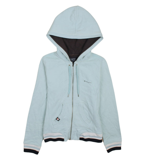 Champion 90s Vintage Blue Hoodie Small Women’s Striped Cuff Zip