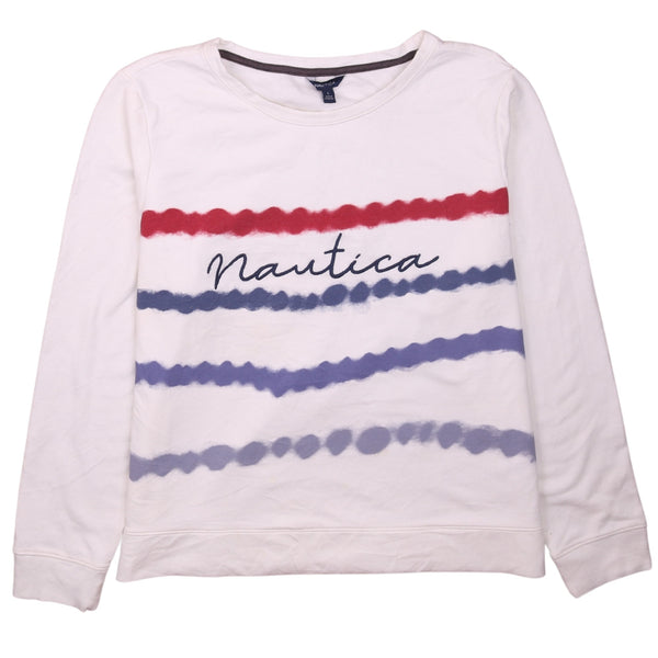 Nautica 90's Vintage Spellout Crew Neck Sweatshirt Women’s Large White