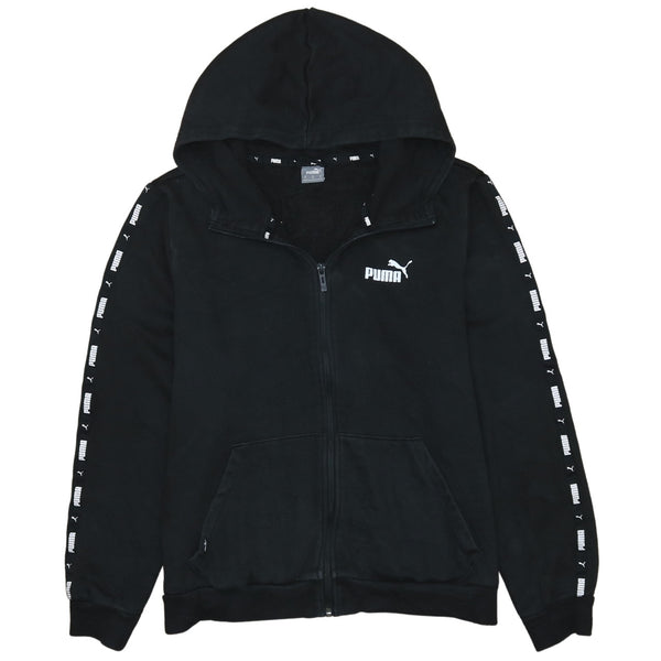 Puma Vintage 90's Black Full Zip Hoodie XL with Drawstring Pockets