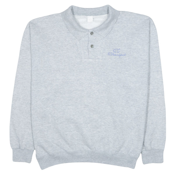 Champion Vintage 90's Grey Long Sleeve Polo Shirt Men's Large