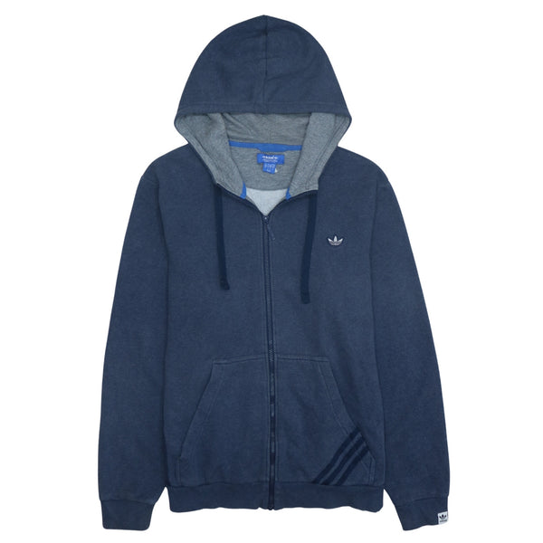 Adidas 90's Drawstring Pockets Full Zip Up Hoodie Large Navy Blue