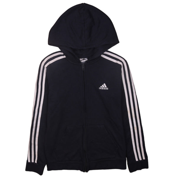 Adidas Vintage 90s Navy Blue Striped Sleeves Full Zip Hoodie Small