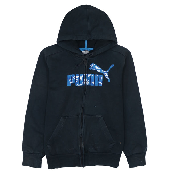 Puma 90's Black Spellout Full Zip Hoodie Small Cotton Vintage