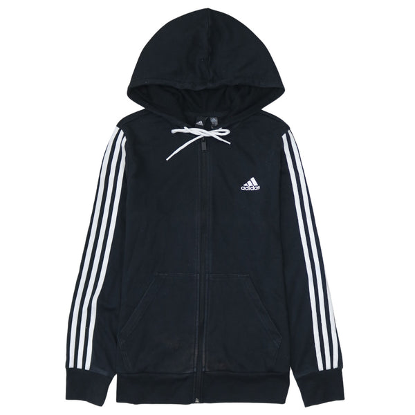 Adidas 90's Striped Sleeve Full Zip Up Hoodie Medium Black