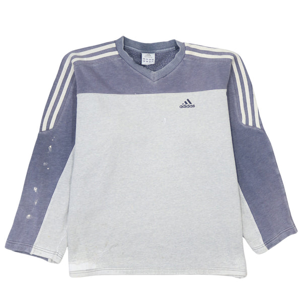 Adidas Men's 90s Vintage Blue Crew Neck Sweatshirt Large Striped Sleeve