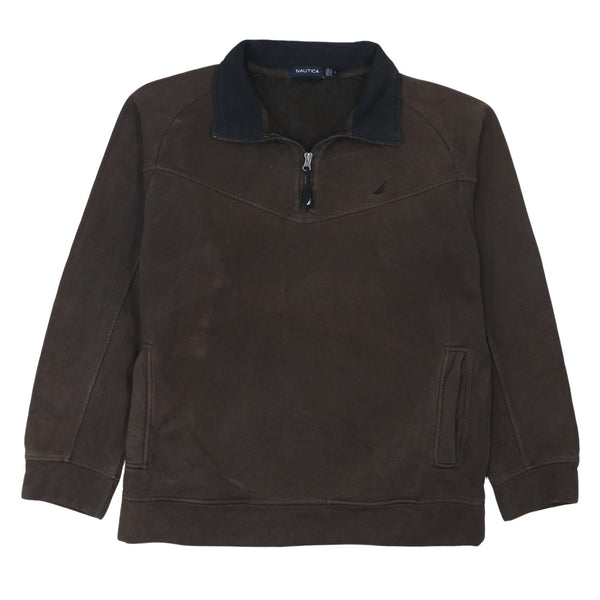 Nautica 90's Lightweight Quarter Zip Sweatshirt Large Brown