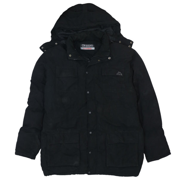 Vintage Kappa 90's Black Hooded Full Zip Windbreaker XLarge
