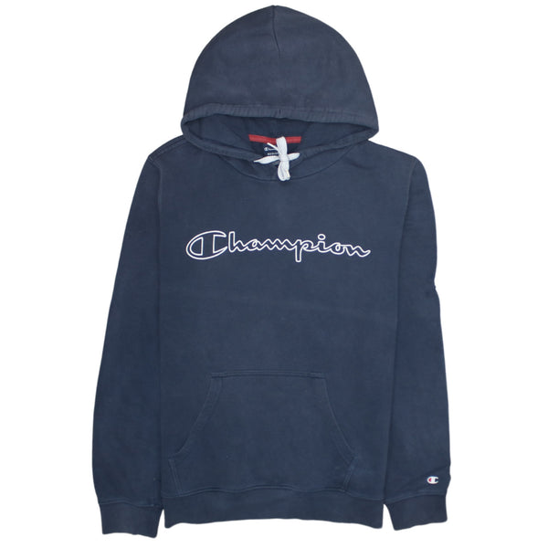 Champion 90's Spellout Pullover Hoodie Medium Navy Blue