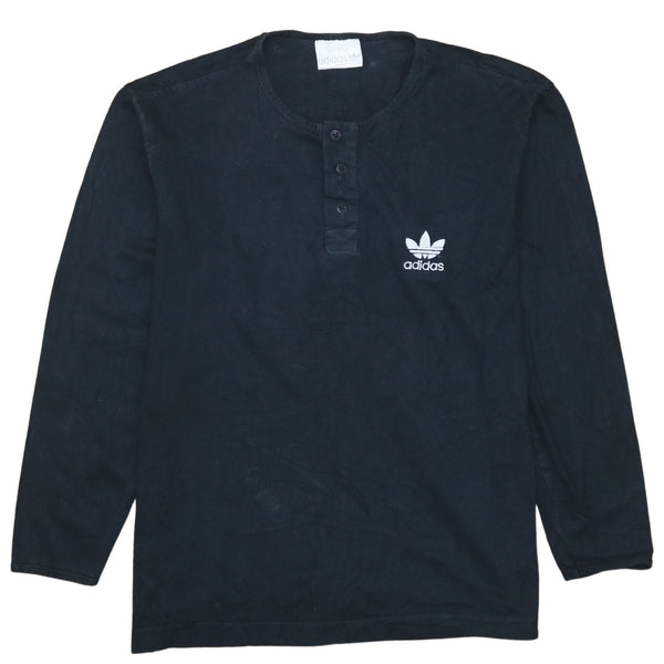 Adidas Vintage 90's Long Sleeve Black Polo Shirt Medium