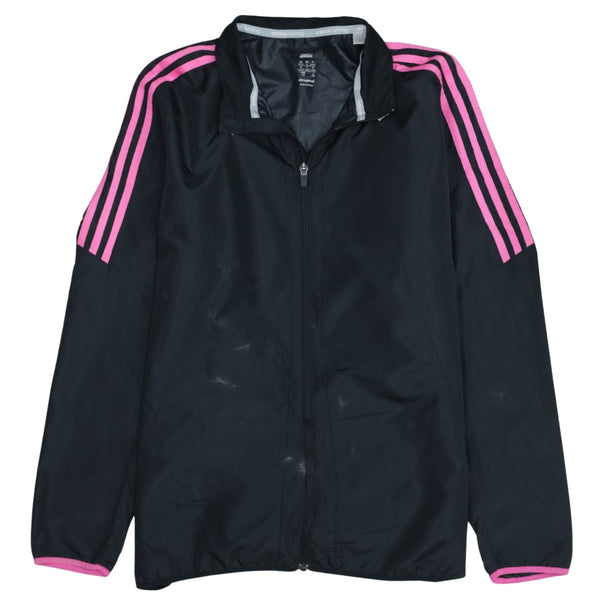 Adidas Black Striped Sleeve Windbreaker Jacket Womens Large 90s Zip