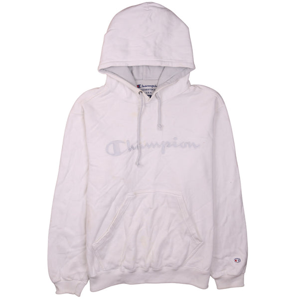 Vintage Champion 90's White Spellout Hoodie Men's Medium Pullover