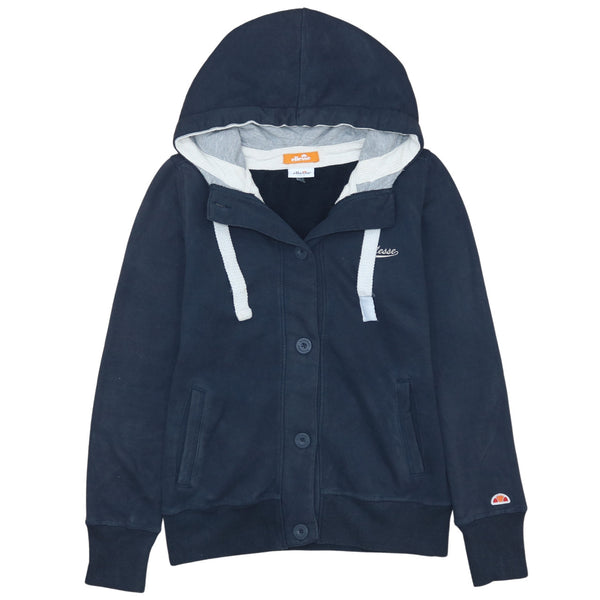 Ellesse Vintage 90s Large Navy Blue Sportswear Button Up Hoodie