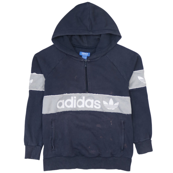 Adidas Navy 90's Spellout Quarter Zip Hoodie Size Small Cotton