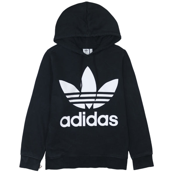 Adidas Vintage 90s Spellout Hoodie Large Black Pullover Womens Cotton