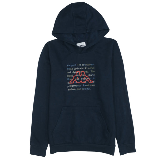 Kappa 90s Vintage Spellout Pullover Hoodie Medium Navy Blue Cotton