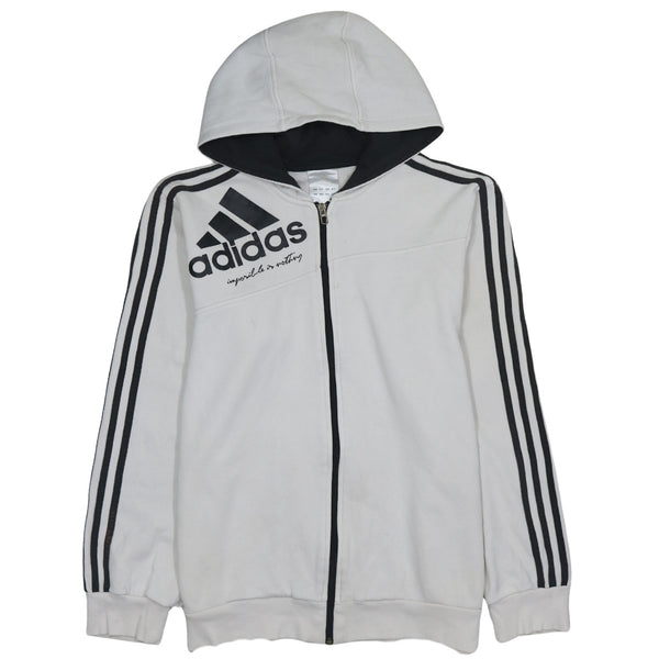 Adidas 90's Striped Sleeve Full Zip Up Hoodie Medium White