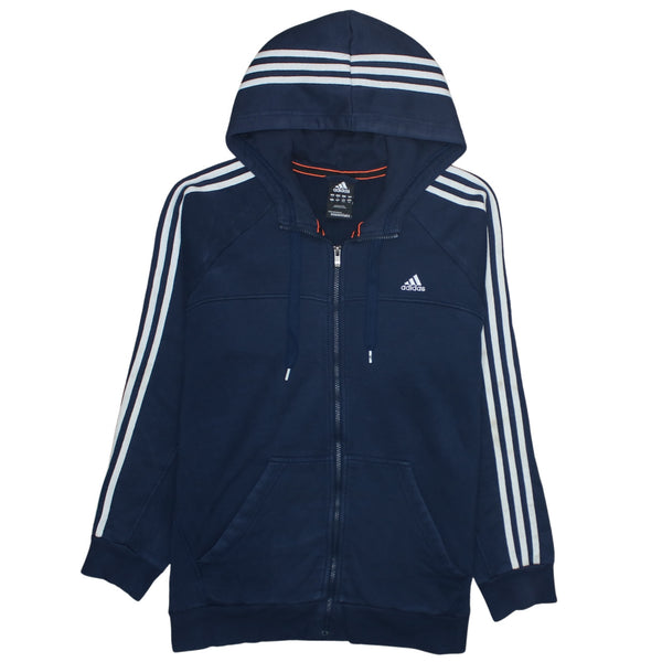 Adidas 90's Striped Sleeve Full Zip Up Hoodie Medium Navy Blue