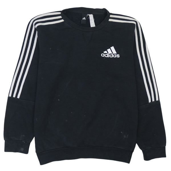 Adidas 90s Black Striped Sleeve Crew Neck Sweatshirt Medium