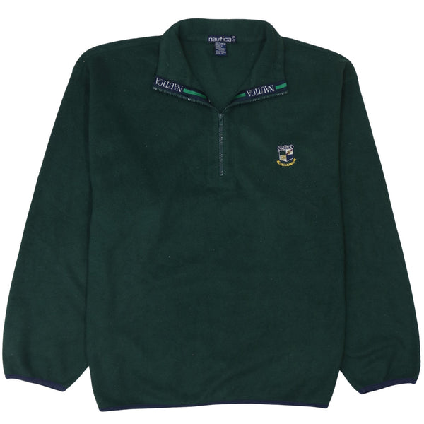 Vintage Nautica 90's Green Hiking Quarter Zip Fleece Jumper XLarge