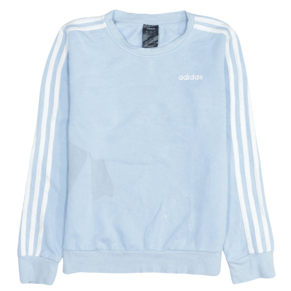 Adidas 90's Vintage Blue Striped Sleeve Crew Neck Sweatshirt for Men - Small