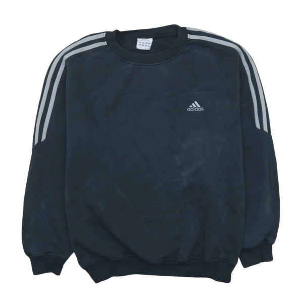 Adidas Vintage 90's Striped Crew Neck Sweatshirt Medium Black