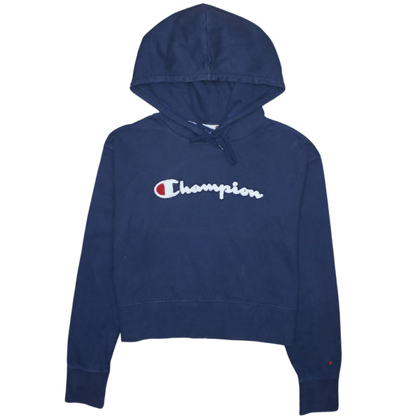 Champion 90's Spellout Pullover Hoodie Medium Navy Blue