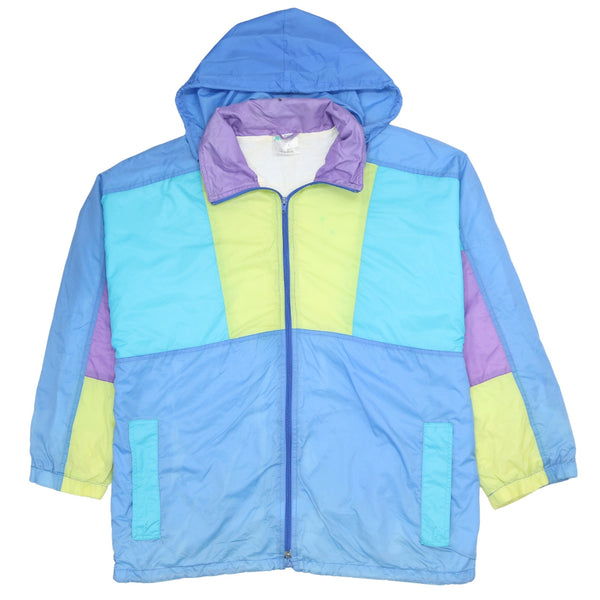 Vintage 90's Active Blue Hooded Windbreaker Jacket - Medium