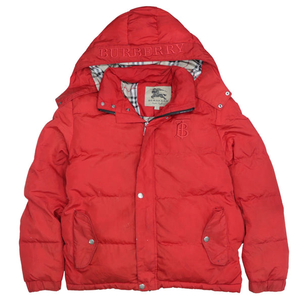 Burberry Men's Red Puffer Jacket Large, Lightweight Full Zip Up