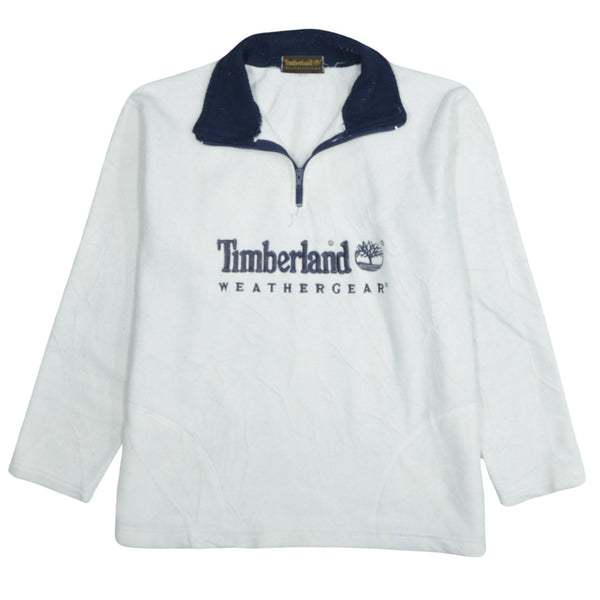 Vintage Timberland 90's White Spellout Quarter Zip Fleece Jumper Medium