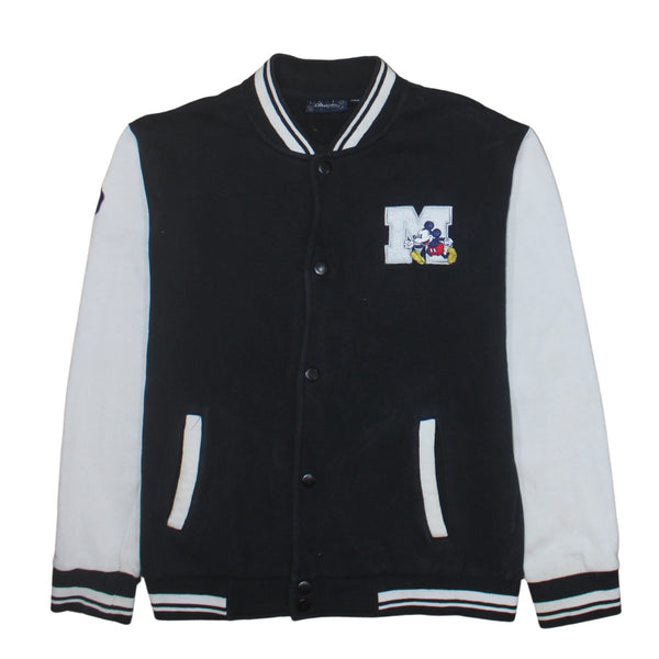 Disney 90's Mickey Mouse Button Up Varsity Jacket Medium  Black
