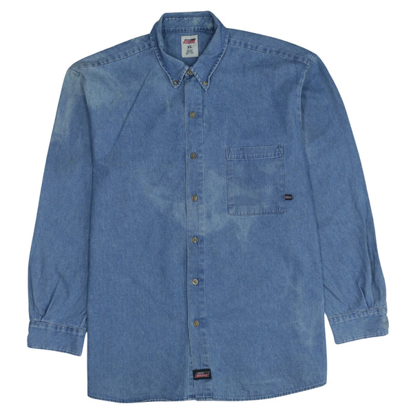 Dickies 90's Long Sleeve Button Up Shirt XLarge Blue