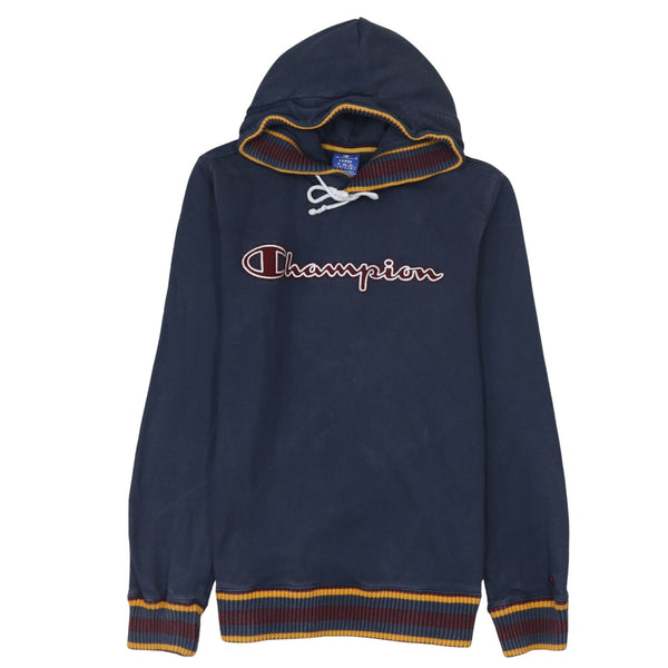 Champion 90's Spellout Pullover Hoodie Large Navy Blue