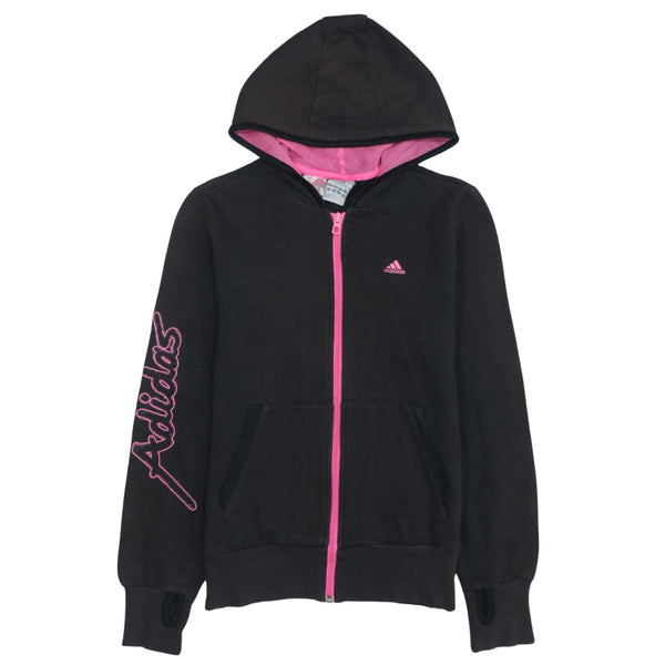 Adidas 90's Black Full Zip Hoodie XLarge Women’s Drawstring Pockets