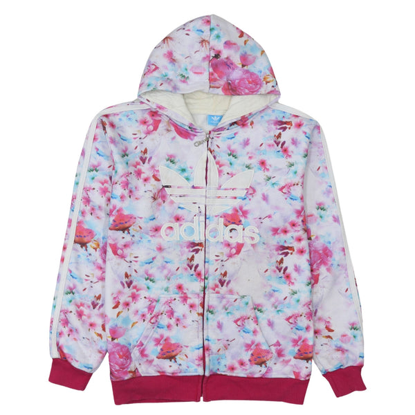 Adidas Women's 90's Vintage XXL Spellout Zip Hoodie White Cotton