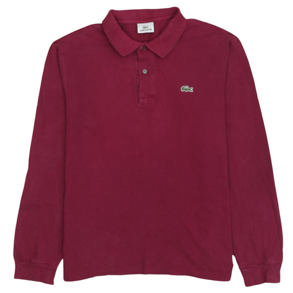 Lacoste 90's Long Sleeve Quarter Button Polo Shirt Medium  Red