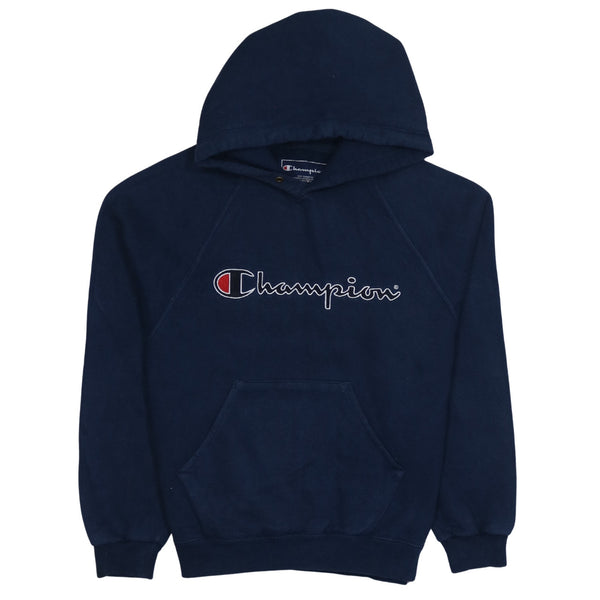 Champion 90's Spellout Pullover Hoodie XSmall Navy Blue
