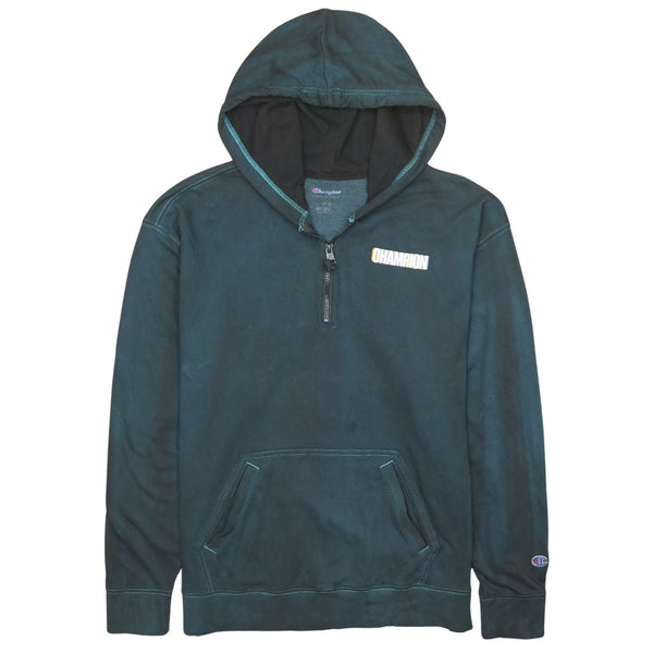 Champion 90's Drawstring Pockets Quarter Zip Hoodie XXLarge  Turquoise Blue Green