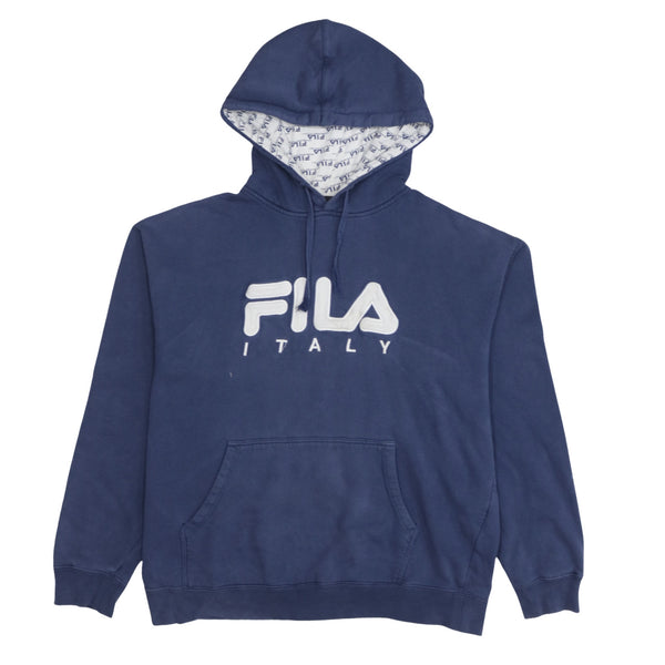 Fila 90's Spellout Pullover Hoodie Large Navy Blue